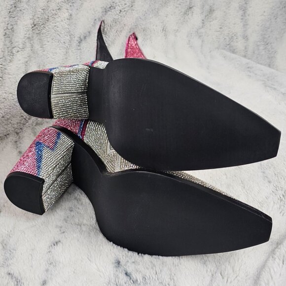 Dolls Kill Club Exx 10 Rhinestone Bling Ziggy Lightning Bolt Boots Silver Pink - Picture 9 of 11